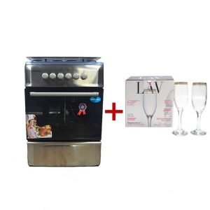 A GENERAL Cuisinière à gaz - 4 foyers - Dimensions 60cmX60cm -Lot 6 verres LAV - Or - 12mois Garantie