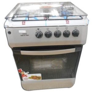 STERLING 60X60cm Cuisinière à gaz 4 Foyers Inox - Couleur Grise - Tourne broche- 12mois de garantie
