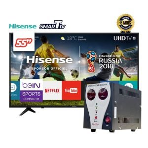 Smart TV Hisense 55 pouces - 55A6G - 4K UHD + Régulateur De Tension AB -1000VA - Innova